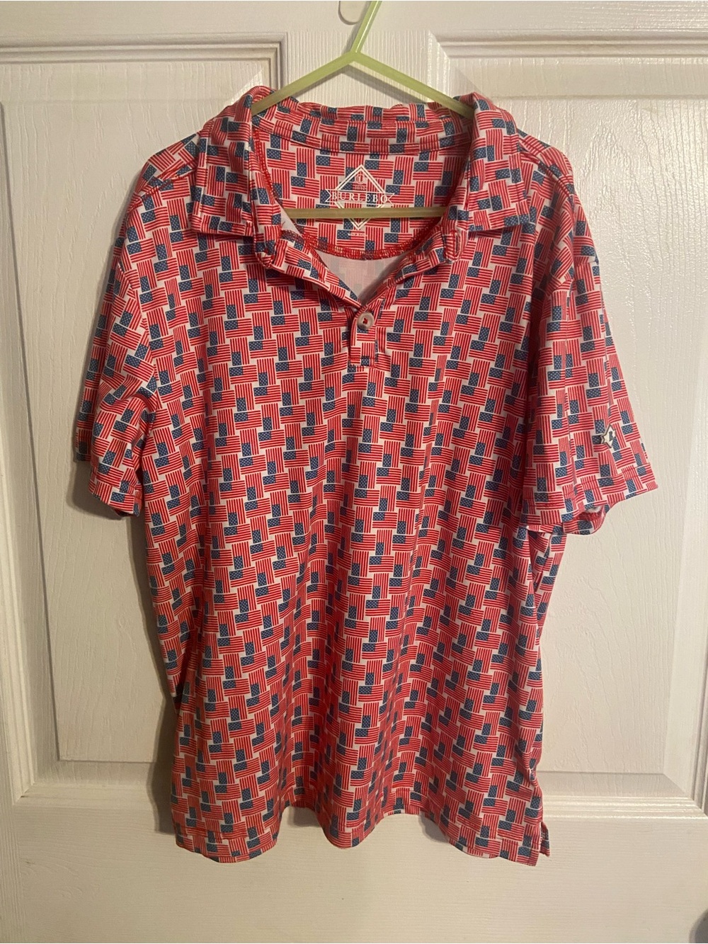EUC Boys Lg (10-12) Burlebo American Flag Short Sleeve Polo Patriotic Shirt
